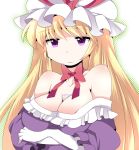  bare_shoulders blonde_hair bow breast_hold breasts bust bust_cup cleavage crossed_arms dress elbow_gloves expressionless gloves hammer_(sunset_beach) hat large_breasts long_hair neck_ribbon off_shoulder purple_eyes ribbon ribbon_choker solo touhou very_long_hair violet_eyes water white_gloves yakumo_yukari 