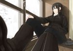  ashtray black_hair blue_eyes boots cigarette elizabeth_f_beurling hand_in_pocket jacket long_hair pantyhose quick10_117117 sitting smoking snow solo strike_witches window 