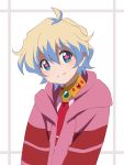  1girl hoodie looking_at_viewer multicolored_hair nia_teppelin sao short_hair smile solo symbol-shaped_pupils tengen_toppa_gurren_lagann two-tone_hair young 