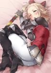  armor armored_dress ass blonde_hair blue_eyes blush boots bow bravely_default:_flying_fairy bravely_default_flying_fairy edea_lee elbow_gloves gloves hair_bow looking_at_viewer lying mamedenkyuu_(berun) on_side open_mouth pantyhose sheath sheathed short_hair solo sword thigh-highs thigh_boots thighhighs weapon white_legwear wink 