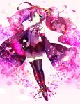  alternate_hair_color blue_eyes detached_sleeves hatsune_miku highres hoshino_kisora long_hair purple_hair skirt sleeves_past_wrists solo thigh-highs thighhighs twintails very_long_hair vocaloid 