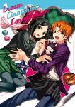  2boys black_hair bob_cut candy caster_(fate/zero) character_doll fang fate/zero fate_(series) food green_eyes haruno_(kanimeshi) jacket multiple_boys orange_hair purple_jacket short_hair skirt soup trap uryuu_ryuunosuke waver_velvet 