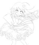  absurdres bare_shoulders detached_sleeves gohei hair_ornament highres kochiya_sanae lineart long_hair monochrome purin_jiisan smile solo touhou 