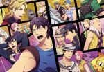  blonde_hair bruno_bucciarati caesar_anthonio_zeppeli dio_brando dixie_cup_hat foo_fighters giorno_giovanna gyro_zeppeli hanaichi_(hana13) higashikata_jousuke higashikata_jousuke_(jojolion) hirose_yasuho johnny_joestar jojo_no_kimyou_na_bouken jonathan_joestar joseph_joestar kuujou_jolyne kuujou_joutarou nekogusa_(jojo) paneled_background pesci prosciutto steel_ball_run stone_mask stone_mask_(jojo) 