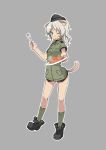  animal_ears blue_eyes fork giuseppina_ciuinni grey_background grey_hair hat long_hair military military_uniform nacl simple_background smile solo spaghetti strike_witches tail uniform wink 