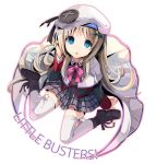  :o blonde_hair blue_eyes capelet from_above fruit_punch hair_ornament hat little_busters!! looking_at_viewer noumi_kudryavka school_uniform sitting skirt solo thigh-highs thighhighs title_drop wariza white_legwear 