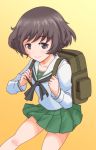  akiyama_yukari backpack bag brown_eyes brown_hair girls_und_panzer hamachixyz school_uniform serafuku short_hair skirt smile solo 