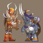  2boys ^_^ arm_grab armor black_eyes boomer_kawanger boomer_kuwanger brown_eyes carrying claws closed_eyes crossover gravity_beetbood gravity_beetle green_eyes grey_background height_difference heracross holding horn horns hug hug_from_behind looking_down lowres mecha multiple_boys outstretched_arm pinsir pokemon pokemon_(game) robot rockman rockman_x rockman_x3 simple_background slit_pupils smile spikes standing stuffed_animal stuffed_beetle stuffed_toy tanei_fumi tanetane1ban teeth yellow_sclera 