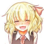  :d ^_^ blonde_hair blush bust closed_eyes eyes_closed hair_ribbon open_mouth outline ribbon rumia simple_background smile solo taka touhou white_background 