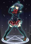  black_legwear blazer blue_eyes chuunibyou_demo_koi_ga_shitai! eyepatch eyepatch_lift gun heterochromia highres loafers maou pentagram plaid plaid_skirt ribbon shoes side_ponytail skirt solo takanashi_rikka thigh-highs thighhighs weapon yellow_eyes zettai_ryouiki 