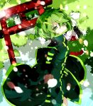  answered_prayers arch flourette fluorette green_eyes green_hair hair_ornament hairclip lens_flare multiple_girls rooseputo_02 solo tree zipper 