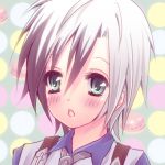  black_hair blush face green_eyes kisaragi_nazuna lowres ludger_will_kresnik macaron male multicolored_hair solo tales_of_(series) tales_of_xillia tales_of_xillia_2 two-tone_hair white_hair 