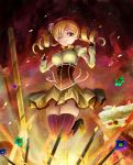 chocolate corset detached_sleeves drill_hair fingerless_gloves gloves highres mahou_shoujo_madoka_magica pote_(crown) skirt thigh-highs thighhighs tomoe_mami twintails wink yellow_eyes 