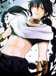  abs black_hair braid jewelry judal kanameyura long_hair magi_the_labyrinth_of_magic male midriff neck_ring red_eyes single_braid smile solo 