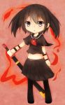  akame_ga_kill! black_hair black_legwear chibi crop_top grey_eyes katana kurome_(akame_ga_kill!) midriff pantyhose pleated_skirt school_uniform serafuku sheath sheathed short_hair short_twintails skirt solo su_roron sword twintails vambraces weapon 