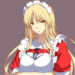  blonde_hair crossed_arms long_hair looking_at_viewer maid maid_headdress matsuki_akira solo touhou touhou_(pc-98) yellow_eyes yumeko 