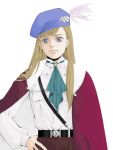  barton_foundation blonde_hair blue_eyes feathers gundam gundam_wing hand_on_hip hat long_hair looking_at_viewer relena_peacecraft solo uniform white_background 