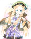  aqua_eyes blonde_hair bow bowtie dahlia_(rune_factory) earrings feathers hair_ornament hairclip hat jewelry long_hair pointy_ears rune_factory rune_factory_3 solo twintails 