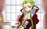  alternate_hairstyle blood c.c. cc chair code_geass green_hair highres stuffed_animal stuffed_toy wallpaper yellow_eyes young 