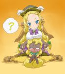  bad_id blonde_hair blue_eyes blush bow bowtie breast_rest breasts breasts_on_head dahlia_(rune_factory) earrings feathers furry hat jewelry long_hair mice open_mouth pointy_ears pole_(artist) pole_(ppp1409) rune_factory rune_factory_3 sheep twintails 