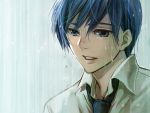  bad_id blue_hair bokuto face kaito male necktie portrait rain solo tears vocaloid 
