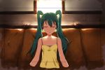  aqua_hair bad_id bangs black_bra bra camisole closed_eyes couch flat_chest hatsune_miku lingerie long_hair shiika_sadamasa sitting solo twintails underwear vocaloid 