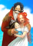 ace asce black_hair facial_hair family flower freckles gol_d._roger good_end grin hair_flower hair_ornament happy hat hibiscus kny long_hair mustache one_piece portgas_d._ace portgas_d._rouge puranaria002 red_hair redhead smile spoilers young