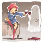  boots ghost kumatora lowres mother_(game) mother_3 pink_hair short_hair tomboy wine 