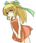  blonde_hair blue_eyes capcom child dress hair_ribbon korropan loli long_hair lowres megaman_(game) ponytail ribbon rockman rockman_(classic) roll solo 