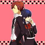  bad_id blue_eyes blue_hair brown_hair female_protagonist_(persona_3) genderswap hair_ornament hairclip headphones lowres persona persona_3 persona_3_portable school_uniform ws_(pixiv) 