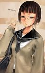  earphones english glasses kunichika musical_note original school_uniform short_hair solo 