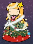  bell blonde_hair chibi christmas christmas_tree christmas_tree_(cosplay) cosplay dress gift kashiwa_kiseri long_hair serico shiny star umineko_no_naku_koro_ni 
