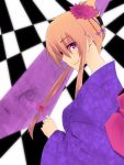  bow hair_bow hair_ornament hair_up japanese_clothes jont kimono long_hair orange_hair purple_hair smile solo touhou yakumo_yukari 