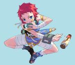  bandage blue_eyes fishnets jumping original red_hair redhead rumie sandals scroll short_hair solo tomboy 