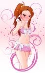  1girl bikini_skirt blush brown_hair eva_16-gouki highres idolmaster long_hair minase_iori ponytail rabbit red_eyes stuffed_animal stuffed_toy 