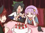  bad_id bird birthday cake cat food kaenbyou_rin komeiji_satori pastry reiuji_utsuho ribbon short_hair tears touhou translated wadachi_noriko 
