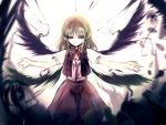  baggy_pants green_hair kazami_yuuka kazami_yuuka_(pc-98) motion_blur multiple_wings outstretched_arms red_eyes smile solo suisai touhou touhou_(pc-98) vest wings 