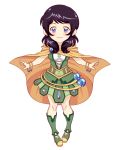  akiglancy avanna bangs black_hair blue_eyes body_blush bracelet branch cable cape chibi clover freckles jewelry no_nose official_art pigeon-toed skirt smile vocaloid 