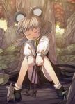  animal_ears basket capelet closed_eyes dowsing_rod eyes_closed grey_hair highres mouse mouse_ears mouse_tail nazrin shope short_hair sitting skirt sleepy solo tail touhou 