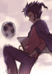  ball cape hands_in_pockets inazuma_eleven_(series) inazuma_eleven_go male profile soccer_ball solo tousaki_umiko tsurugi_kyousuke 