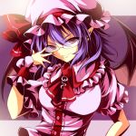  amamorient ascot bat_wings glasses hat hat_ribbon purple_hair red_eyes remilia_scarlet ribbon short_hair smile solo touhou wings 