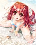  :d absurdres ahoge artist_request bare_legs bare_shoulders bikini blue_bikini bracelet breasts buoyant_hair cleavage collarbone crab from_above hair_intakes highres huge_filesize jewelry kagami_sumika long_hair looking_at_viewer muvluv official_art open_mouth partially_submerged purple_eyes red_hair redhead sitting smile solo swimsuit swimsuit very_long_hair violet_eyes wariza water 