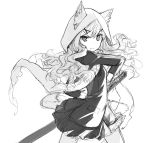  animal_ears h2so4 long_hair monochrome original simple_background solo sword weapon white_background 