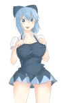  1girl adult blue_eyes blue_hair blush breasts cirno cleavage dress large_breasts minidress popl short_hair smile solo touhou 