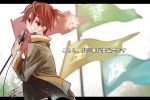  flag hii101 ii-chan microphone red_eyes red_hair redhead short_hair solo translated wallpaper zaregoto_series 
