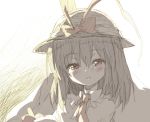  hat monochrome nagae_iku sawayaka_samehada shaded_face short_hair smile solo sunlight touhou 