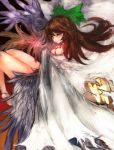  bow breasts brown_hair cape gobou hair_bow long_hair nude red_eyes reiuji_utsuho solo third_eye touhou wings yellow_eyes 