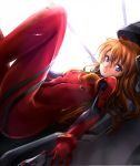  blue_eyes bodysuit breasts hair_ornament legs long_hair looking_at_viewer lying lying_back neon_genesis_evangelion on_back oota_takeshi orange_hair plugsuit solo soryu_asuka_langley souryuu_asuka_langley 