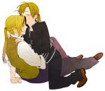  alphonse_elric blonde_hair brothers closed_eyes edward_elric eyes_closed fullmetal_alchemist incest incipient_kiss long_hair male multiple_boys noako open_mouth ponytail siblings smile yaoi 