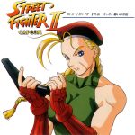  90s ahoge album_cover artist_request bare_shoulders beret braid breasts cammy_white cover drama_cd elbow_gloves fingerless_gloves gloves gun hat huge_ahoge leotard long_hair magazine_(weapon) murase_chukou muscle official_art pistol reloading scar solo street_fighter street_fighter_ii translated translation_request twin_braids weapon 